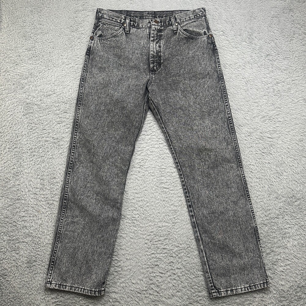 Vintage 80s Wrangler 13MWZ Jeans Mens 33x32 Black Gray Acid Wash USA Made Grunge